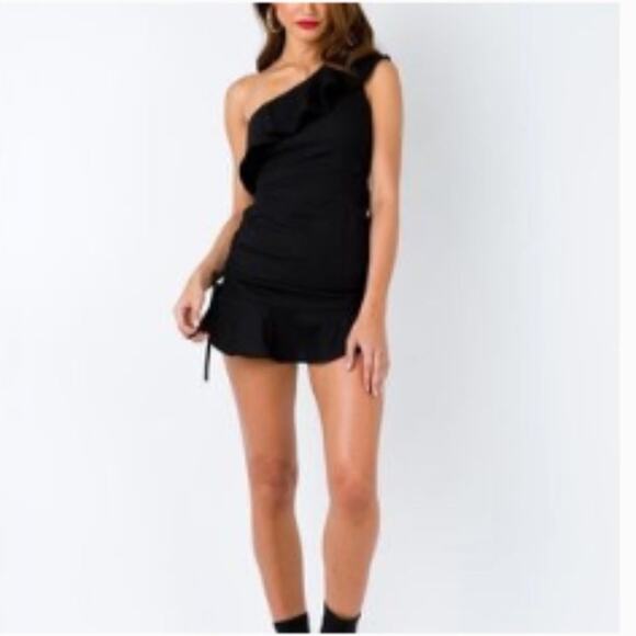 PRINCESS POLLY Off Shoulder Black Ruffled Mini Dress Size 6 - Picture 2 of 11